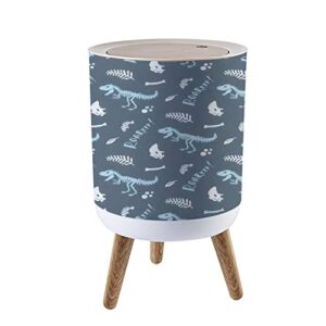 small trash can with lid dinosaur skeleton and fossils seamless original design with t rex round recycle bin press top dog proof wastebasket for kitchen bathroom bedroom office 7l/1.8 gallon