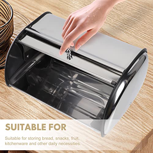 Tofficu Bread Storage Container Metal Bread Box Stainless Steel Roll Top Bread Bin Modern Bread Storage Holder Food Keeper Container Organizer with Lid for Kitchen Dining Metal Bread Box Roll Top