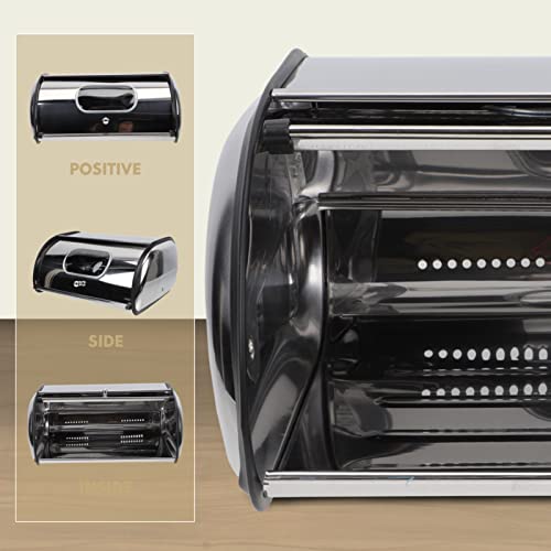 Tofficu Bread Storage Container Metal Bread Box Stainless Steel Roll Top Bread Bin Modern Bread Storage Holder Food Keeper Container Organizer with Lid for Kitchen Dining Metal Bread Box Roll Top