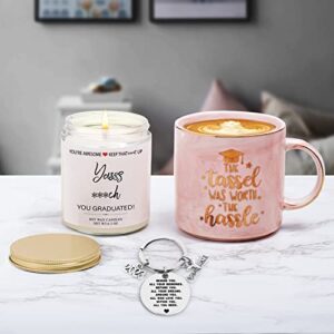 Graduation Gifts for Her 2023,Graduation Gifts The Tassel was Worth The Hassle-Graduation Coffee Mug Candles Keychain Set-College Student Gifts New Job Gift Graduated Women Congratulations Gifts