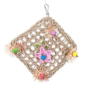 bird climbing net,straw braid rope net hammock ladder bird toy hanging foraging wall toys with hanging hook for parakeet cockatiel budgie lovebird