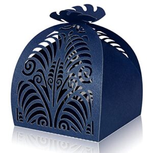 kposiya pack of 70 laser cut favor boxes, 2.8”x2.5”x3.2” wedding party small gift boxes hollow out candy box for wedding birthday party baby shower bridal shower favors (pack of 70, navy)