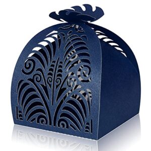 KPOSIYA Pack of 70 Laser Cut Favor Boxes, 2.8”x2.5”x3.2” Wedding Party Small Gift Boxes Hollow Out Candy Box for Wedding Birthday Party Baby Shower Bridal Shower Favors (pack of 70, Navy)