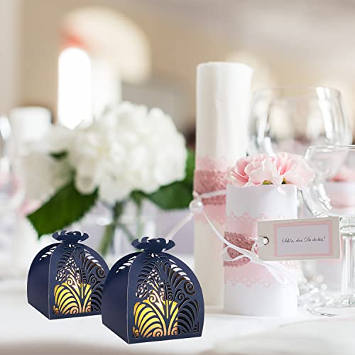KPOSIYA Pack of 70 Laser Cut Favor Boxes, 2.8”x2.5”x3.2” Wedding Party Small Gift Boxes Hollow Out Candy Box for Wedding Birthday Party Baby Shower Bridal Shower Favors (pack of 70, Navy)