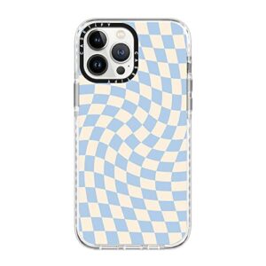 casetify impact iphone 13 pro max case [6.6ft drop protection] - check ii - baby blue twist - clear frost