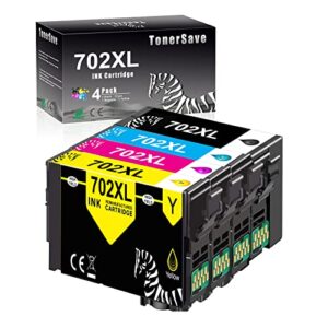 702xl tonersave remanufactured 702 t702xl 702 xl ink cartridge for epson workforce pro wf-3720 wf-3730 wf-3733 (4-pack, black cyan magenta yellow, epson 702)
