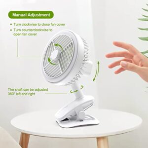VOLLUCK Stroller Fan Clip on Rechargeable Battery Operated Portable Small Mini Fan with LED Light, 2000mA Long Lasting Handheld Powered Fan on for Baby, Travel, Indoor, Car Seat
