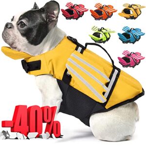 dog life jacket ripstop dog swimming jacket vest, portable reflective lifesaver vests with rescue handle for small medium and large dogs, pet dogs safety preserver life vest (yellow,xl)