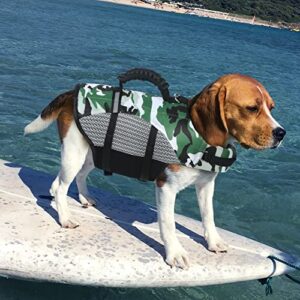 Sheripet Dog Life Preserver, Ripstop Dog Life Vest Large with Reflective Strip & Superior Buoyancy,Girl Dog Life Jacket for Boating & Swimming, Green L