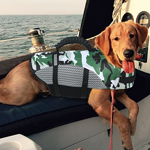Sheripet Dog Life Preserver, Ripstop Dog Life Vest Large with Reflective Strip & Superior Buoyancy,Girl Dog Life Jacket for Boating & Swimming, Green L