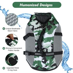 Sheripet Dog Life Preserver, Ripstop Dog Life Vest Large with Reflective Strip & Superior Buoyancy,Girl Dog Life Jacket for Boating & Swimming, Green L