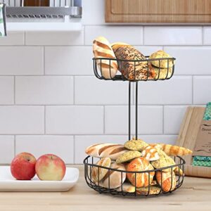 Weronique 2-Tier Countertop Fruit Basket Fruits Vegetables Storage Bowl Stand Holder with Banana Hanger, Black