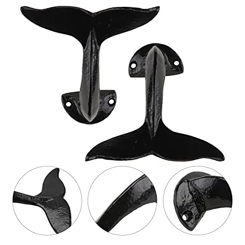 VICASKY 2pcs Cast Iron Whale Tail Towel Hooks Nautical Decor Wall Mount Coat Clothes Hanger Decorative Hanging Hook for Coat Robe Hat Clothes Towel Storage