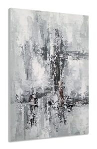 yihui arts abstract city space canvas wall arts - vertical oil paintings with silver foil - modern black grey artwork for living room bedroom hallyway decor
