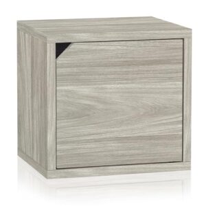 way basics stackable bookshelf cube with door modular closet organizer and storage (tool-free assembly), aspen grey