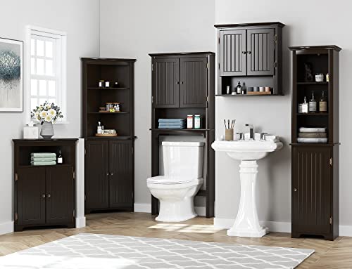 UTEX Bathroom Cabinet Wall Mounted, Wood Hanging Cabinet, Wall Cabinets with Doors and Shelves Over The Toilet for Bathroom,Espresso