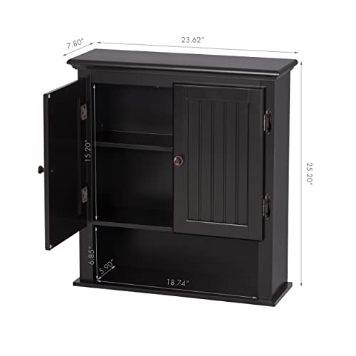 UTEX Bathroom Cabinet Wall Mounted, Wood Hanging Cabinet, Wall Cabinets with Doors and Shelves Over The Toilet for Bathroom,Espresso