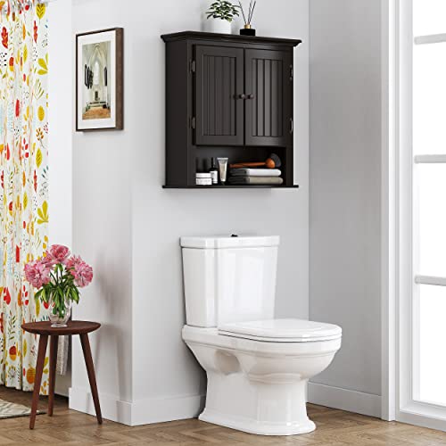 UTEX Bathroom Cabinet Wall Mounted, Wood Hanging Cabinet, Wall Cabinets with Doors and Shelves Over The Toilet for Bathroom,Espresso