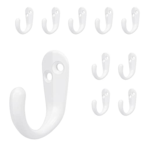 NearMoon Coat Hooks Wall Mounted - Heavy Duty Metal Single Prong Robe Hanger Rustproof Wall Hooks for Towel Hat Key Bag on Bathroom, Kitchen, Livingroom(10 Pack, White)