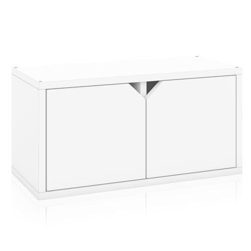 Way Basics Modular Cubby Organizer with Door Bookcase Storage Rectangle Unit (11.2 x 26 x 12.6), White