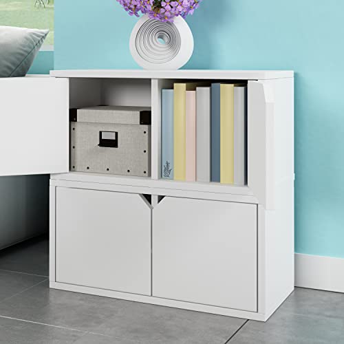 Way Basics Modular Cubby Organizer with Door Bookcase Storage Rectangle Unit (11.2 x 26 x 12.6), White