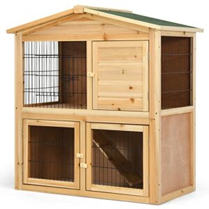 petsite 2 story rabbit hutch indoor outdoor, wooden bunny cage pet house for small animals