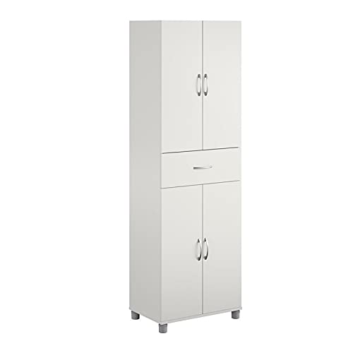 Pemberly Row Transitional Storage Cabinet with Drawer in White