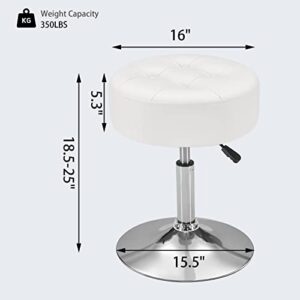 Gitrah White Vanity Chair for Makeup Room Round Ottoman Tufted PU Leather Makeup Chair Vanity Stools for Bathroom Height Adjustable 360 Swivel