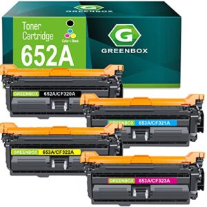 greenbox compatible toner cartridge replacement for hp 652a cf320a 653a cf321a cf322a cf323a for m651n m651dn m651xh m680z mfp m680dn m680f printer (1 black 1 cyan 1 magenta 1 yellow)