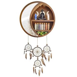 Ella & Emma Moon Shelf - Alluring Dream Catcher Pine Wood Moon Shelf - Fully Assembled Shelves for Wall Decor - Holder for Crystals, Oils, and Moon Stones - Aesthetic Shelves Unique Decor for Walls