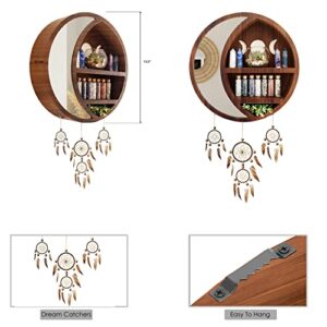 Ella & Emma Moon Shelf - Alluring Dream Catcher Pine Wood Moon Shelf - Fully Assembled Shelves for Wall Decor - Holder for Crystals, Oils, and Moon Stones - Aesthetic Shelves Unique Decor for Walls