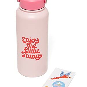 ban.do Large Water Bottle with Waterproof Sticker Pack, Stainless Steel Double Wall Tumbler, 33 Oz Insulated Metal Water Bottle (Enjoy the Little things)