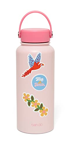 ban.do Large Water Bottle with Waterproof Sticker Pack, Stainless Steel Double Wall Tumbler, 33 Oz Insulated Metal Water Bottle (Enjoy the Little things)