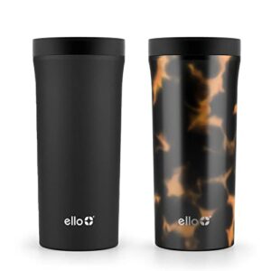 Ello Arabica Stainless Steel Vacuum Insulated Travel Mugs, 2 Pack, 14 Ounces each (Black/Tortoiseshell)