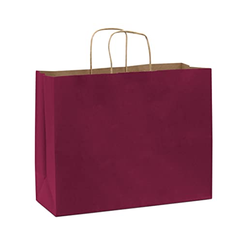 Red Gift Bags - 16x6x12 Inch 50 Pack Large Fuchsia Color Paper Bags with Handles, Boutique Bags, Shopping Bags for Small Business, Gift Wrap, Grocery, Apparel, Wedding, Birthday, Party Favors, Bulk