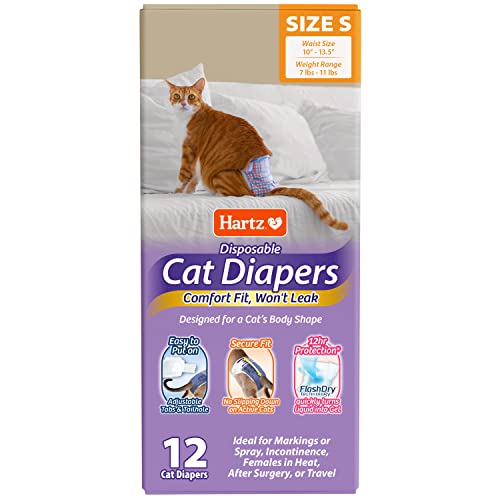 Hartz Disposable Cat Diapers, Easy to Put On, Comfortable & Secure Fit for 12 Hours Leak Protection, Multiple Sizes