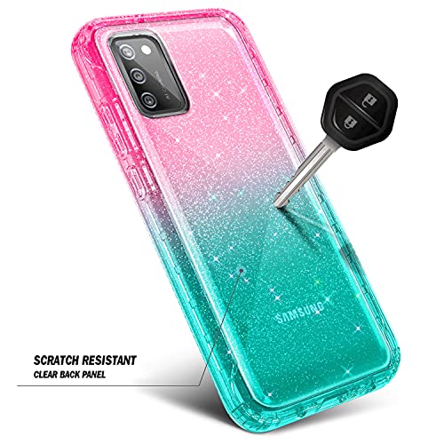NZND Case for Samsung Galaxy A03S with [Built-in Screen Protector], Full-Body Protective Shockproof Rugged Bumper Cover, Impact Resist Durable Phone Case (Glitter Pink/Aqua)