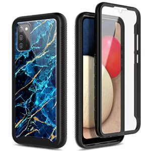 NZND Case for Samsung Galaxy A03S with [Built-in Screen Protector], Full-Body Protective Shockproof Rugged Bumper Cover, Impact Resist Durable Phone Case (Marble Design Sapphire)