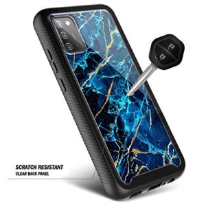 NZND Case for Samsung Galaxy A03S with [Built-in Screen Protector], Full-Body Protective Shockproof Rugged Bumper Cover, Impact Resist Durable Phone Case (Marble Design Sapphire)