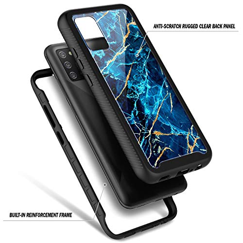 NZND Case for Samsung Galaxy A03S with [Built-in Screen Protector], Full-Body Protective Shockproof Rugged Bumper Cover, Impact Resist Durable Phone Case (Marble Design Sapphire)