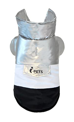 i-Pets Dog Cold Weather Outfit Coat Winter Jacket with Velcro (X-Small) (Silver-White-Black Colorblock)