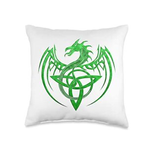 love mythical celtic dragons tribal irish green knot fantasy celtic dragon throw pillow, 16x16, multicolor