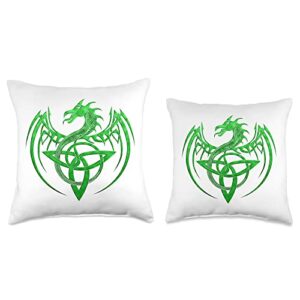 Love Mythical Celtic Dragons Tribal Irish Green Knot Fantasy Celtic Dragon Throw Pillow, 16x16, Multicolor