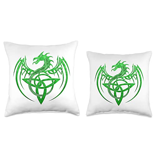 Love Mythical Celtic Dragons Tribal Irish Green Knot Fantasy Celtic Dragon Throw Pillow, 16x16, Multicolor