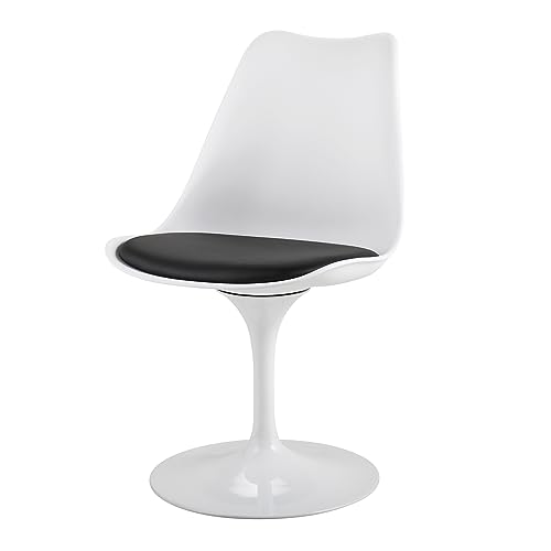 JAXPETY Swivel Tulip Side Chair for Kitchen Dining Room Office Bar w/Cushioned Seat (White & Black)