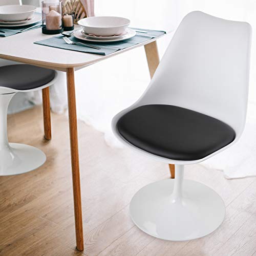 JAXPETY Swivel Tulip Side Chair for Kitchen Dining Room Office Bar w/Cushioned Seat (White & Black)