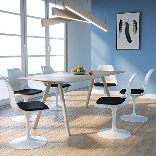 JAXPETY Swivel Tulip Side Chair for Kitchen Dining Room Office Bar w/Cushioned Seat (White & Black)