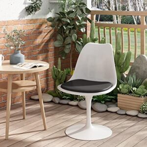 JAXPETY Swivel Tulip Side Chair for Kitchen Dining Room Office Bar w/Cushioned Seat (White & Black)