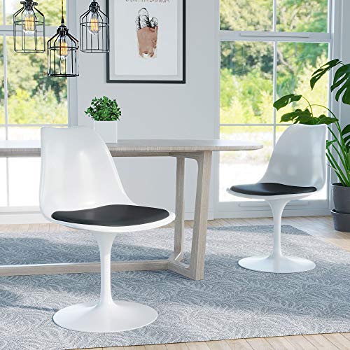 JAXPETY Swivel Tulip Side Chair for Kitchen Dining Room Office Bar w/Cushioned Seat (White & Black)