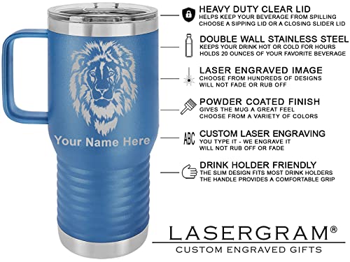 LaserGram 20oz Vacuum Insulated Travel Mug with Handle, Freemason Symbol, Personalized Engraving Included (Dark Blue)